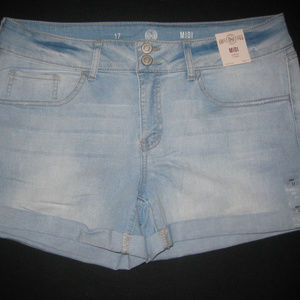 Double-Button Denim Midi Shorts (Juniors)